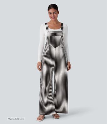 Pockets Stripe Waffle Overalls
