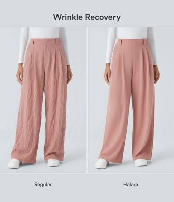 Halara Flex™ Pantalon de travail à texture gaufrée, taille haute, jambe large avec poches Halara Flex™ Pantalon de travail à texture gaufrée, taille haute, jambe large avec poches