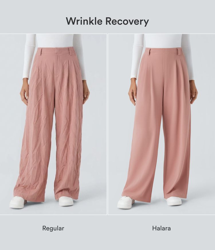 Halara Flex™ Pantalon de travail à texture gaufrée, taille haute, jambe large avec poches Halara Flex™ Pantalon de travail à texture gaufrée, taille haute, jambe large avec poches