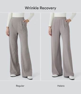 Halara Flex™ High Waisted Body Sculpt Waist-Slimming Pocket Wide Leg Micro Waffle Work Trousers Halara Flex™ High Waisted Body Sculpt Waist-Slimming Pocket Wide Leg Micro Waffle Work Trousers