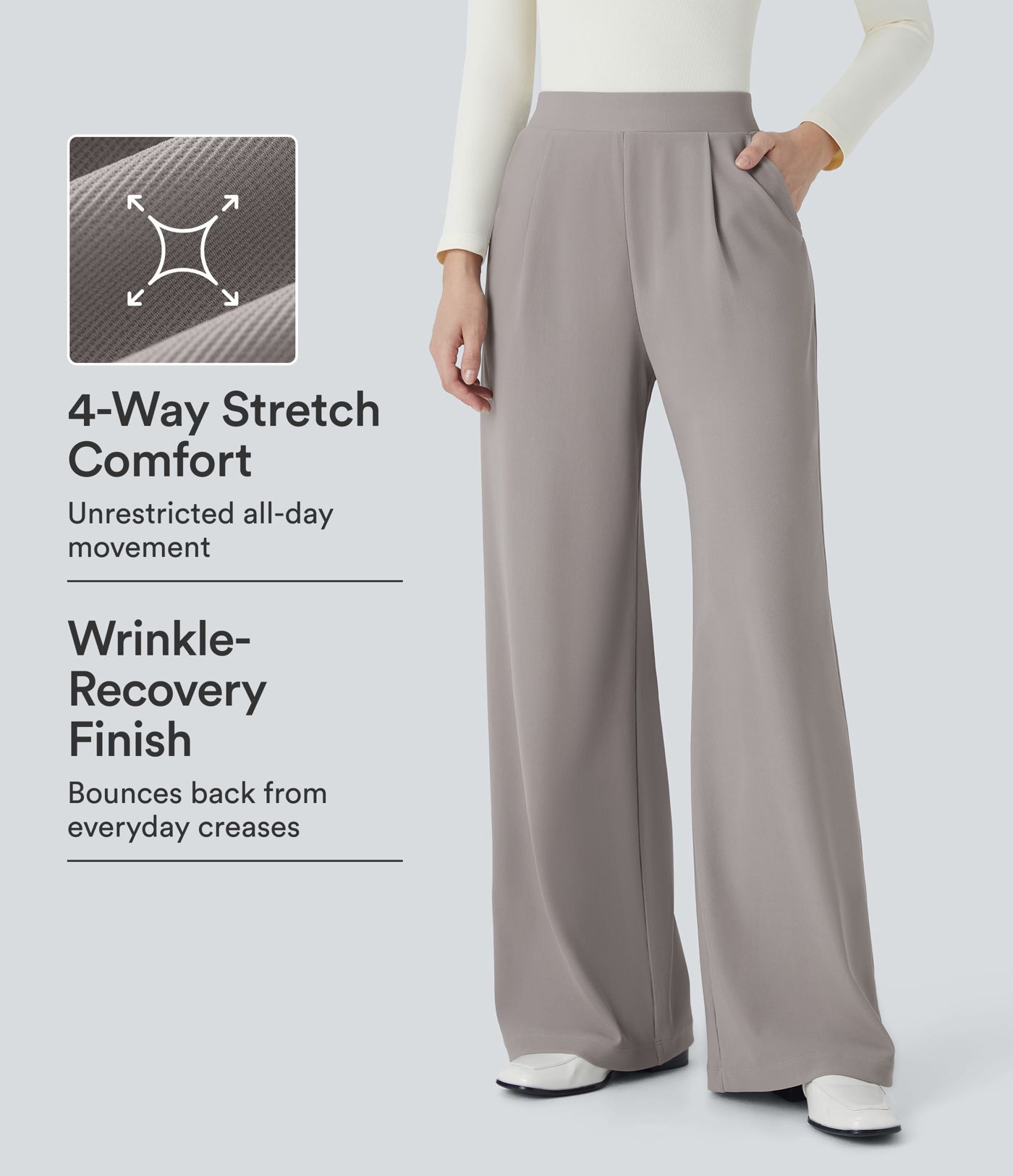 Halara Flex™ High Waisted Body Sculpt Waist-Slimming Pocket Wide Leg Micro Waffle Work Trousers Halara Flex™ High Waisted Body Sculpt Waist-Slimming Pocket Wide Leg Micro Waffle Work Trousers