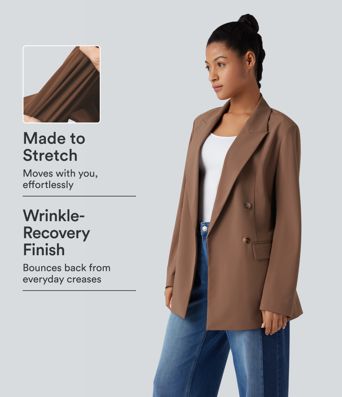 Arbeits-Blazer mit Kragen, Seitentaschen und langen Ärmeln - knitterfrei