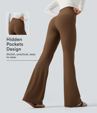 Ribbed High Waisted Bootcut Yoga Leggings with Pocket