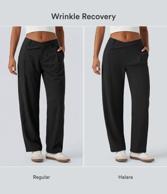 Halara Flex™ DayStretch Asymmetric Mid Rise Tapered Work Trousers with Pockets