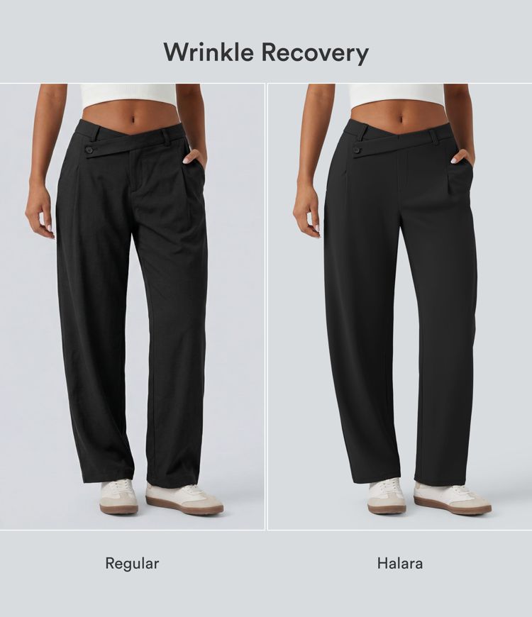 Halara Flex™ DayStretch Asymmetric Mid Rise Tapered Work Trousers with Pockets