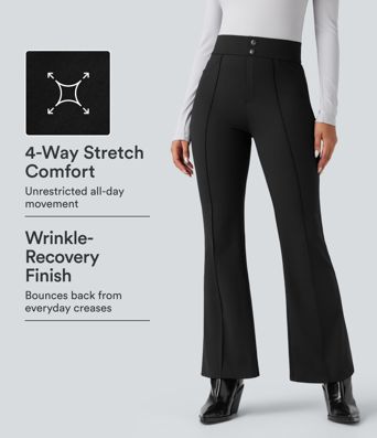 Halara Flex™ High Waisted Tummy Control Herringbone Work Flared Trousers with Pockets Halara Flex™ High Waisted Tummy Control Herringbone Work Flared Trousers with Pockets