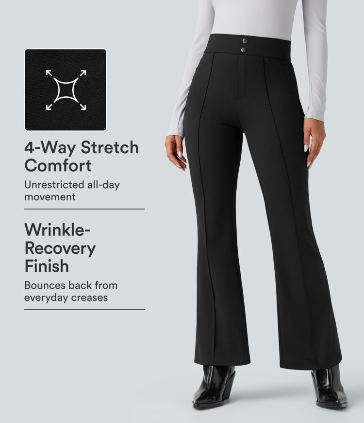 Halara Flex™ High Waisted Tummy Control Herringbone Work Flared Trousers with Pockets Halara Flex™ High Waisted Tummy Control Herringbone Work Flared Trousers with Pockets