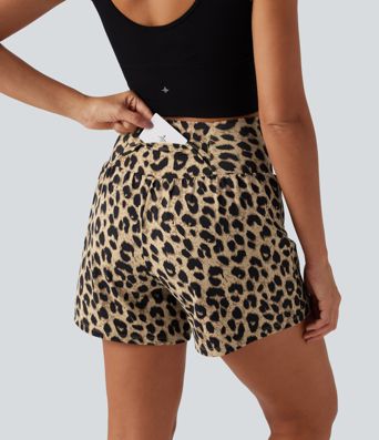 2-in-1 Yoga-Shorts mit hohem Bund, mehreren Taschen und Leopardenmuster - 12,7 cm 2-in-1 Yoga-Shorts mit hohem Bund, mehreren Taschen und Leopardenmuster - 12,7 cm