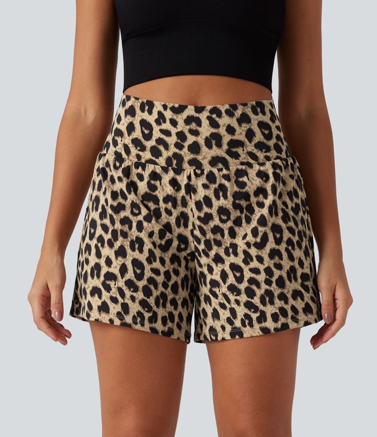 2-in-1 Yoga-Shorts mit hohem Bund, mehreren Taschen und Leopardenmuster - 12,7 cm 2-in-1 Yoga-Shorts mit hohem Bund, mehreren Taschen und Leopardenmuster - 12,7 cm