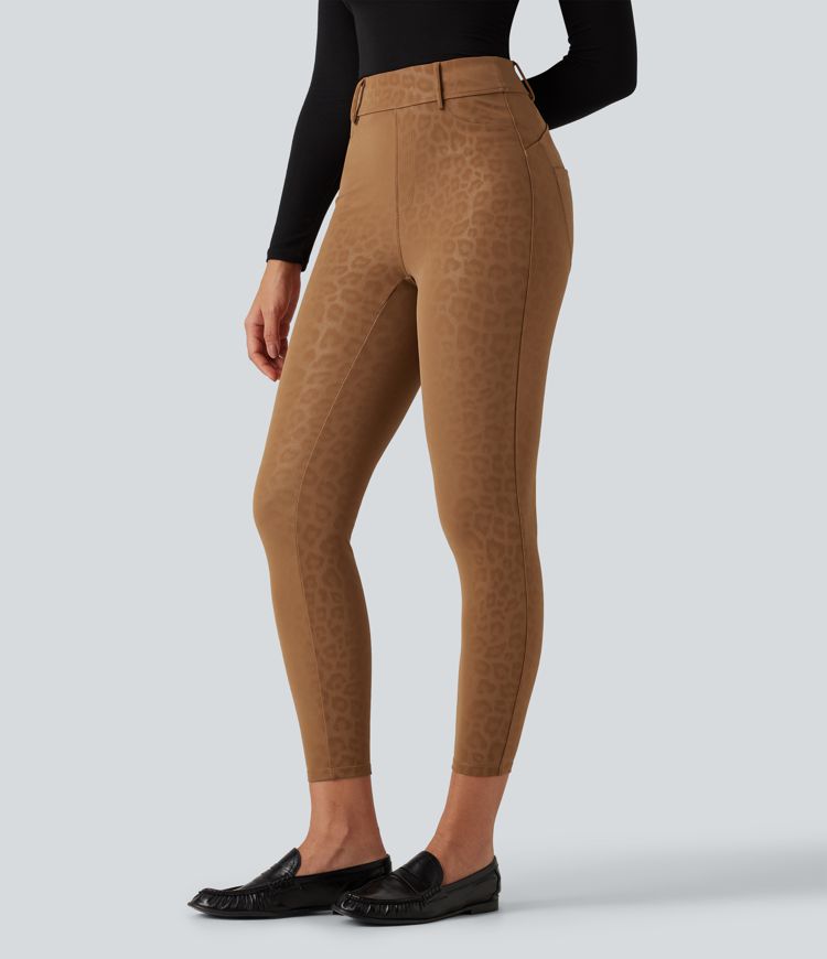 High Waisted Leopard Print Fleece Casual Leggings with Pockets High Waisted Leopard Print Fleece Casual Leggings with Pockets