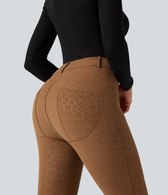 High Waisted Leopard Print Fleece Casual Leggings with Pockets High Waisted Leopard Print Fleece Casual Leggings with Pockets