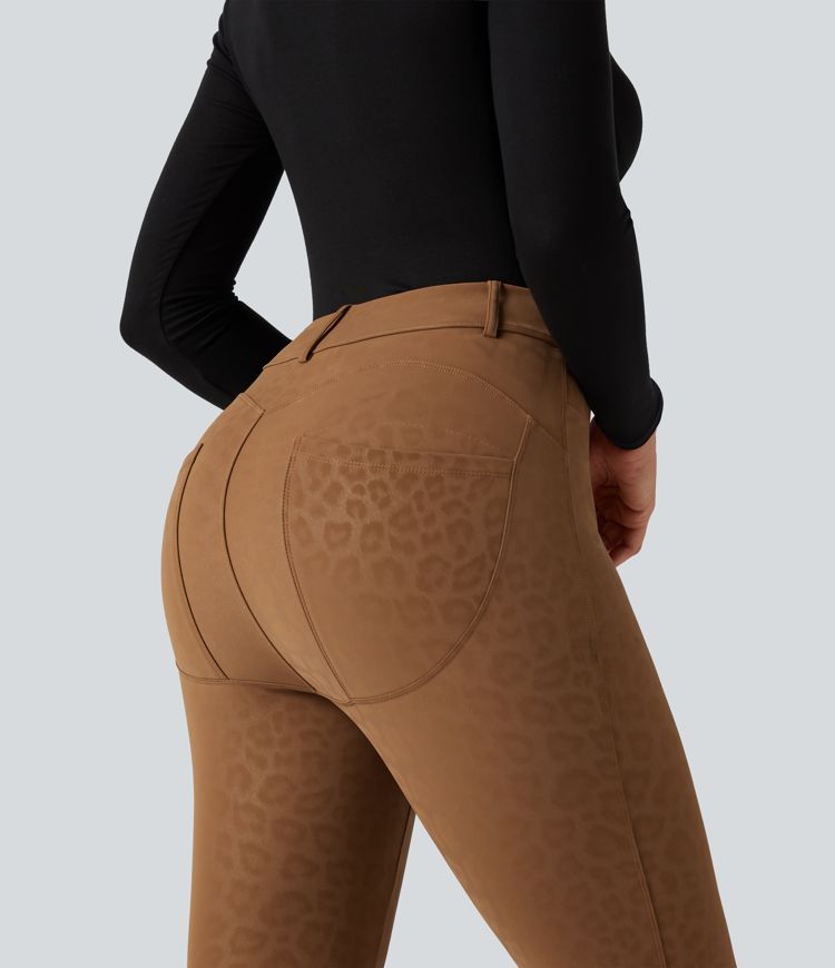 High Waisted Leopard Print Fleece Casual Leggings with Pockets High Waisted Leopard Print Fleece Casual Leggings with Pockets