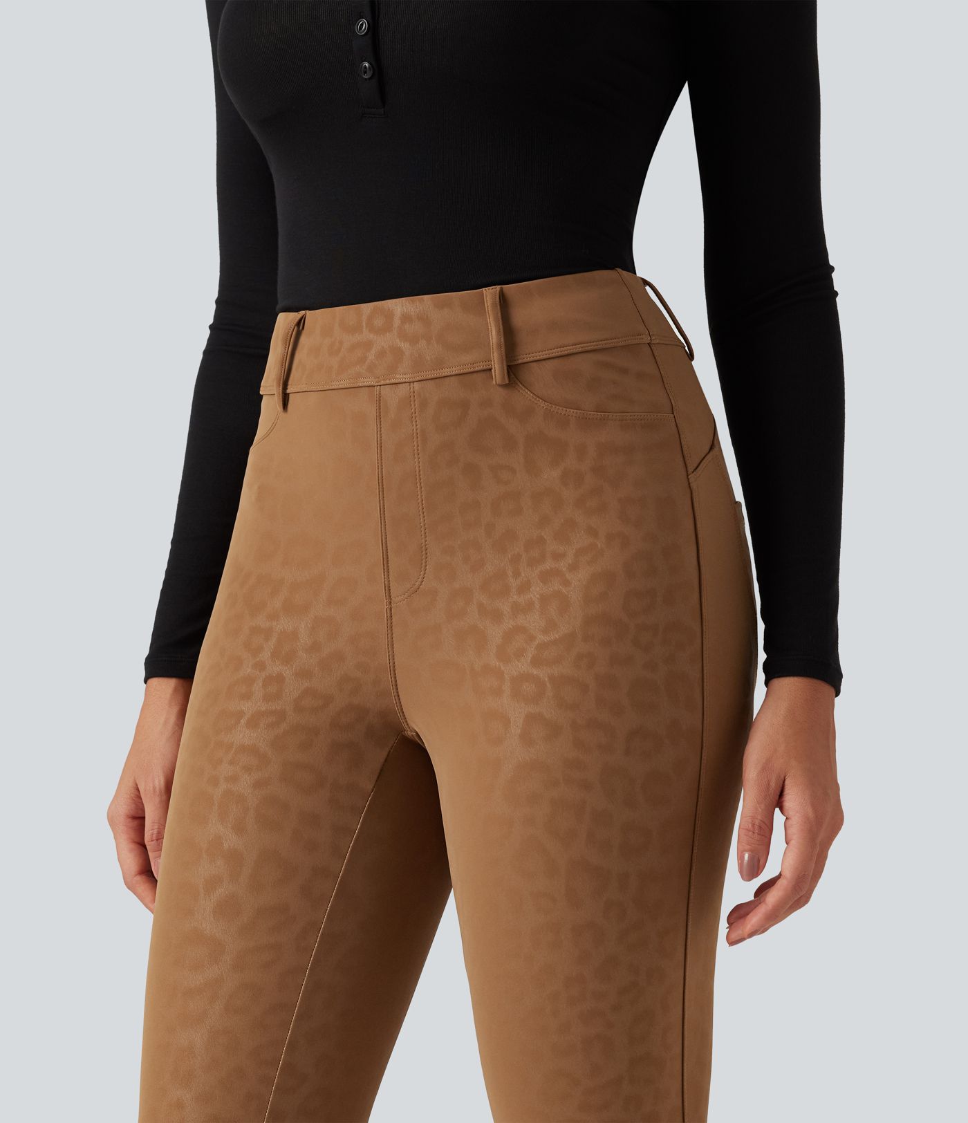 High Waisted Leopard Print Fleece Casual Leggings with Pockets High Waisted Leopard Print Fleece Casual Leggings with Pockets