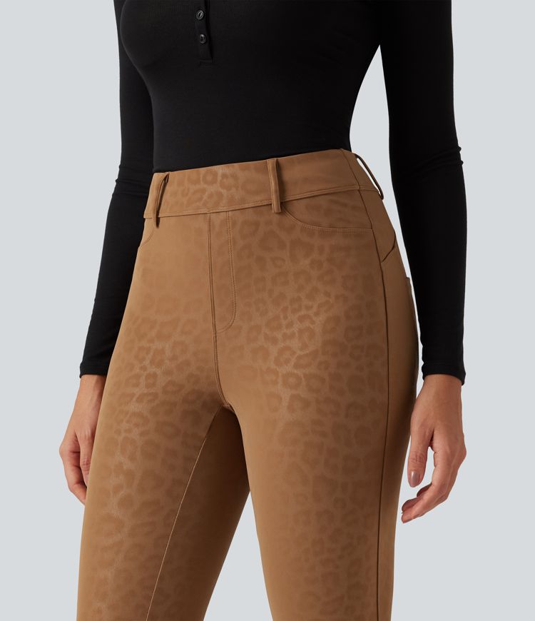High Waisted Leopard Print Fleece Casual Leggings with Pockets High Waisted Leopard Print Fleece Casual Leggings with Pockets