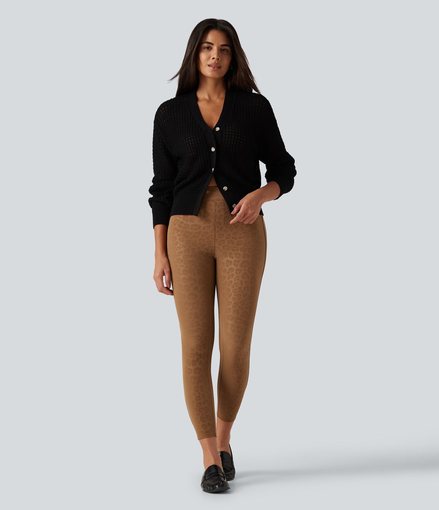 High Waisted Leopard Print Fleece Casual Leggings with Pockets High Waisted Leopard Print Fleece Casual Leggings with Pockets