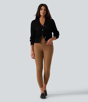 High Waisted Leopard Print Fleece Casual Leggings with Pockets High Waisted Leopard Print Fleece Casual Leggings with Pockets