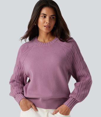 Round Neck Long Sleeve Slit Hem Casual Sweater Round Neck Long Sleeve Slit Hem Casual Sweater