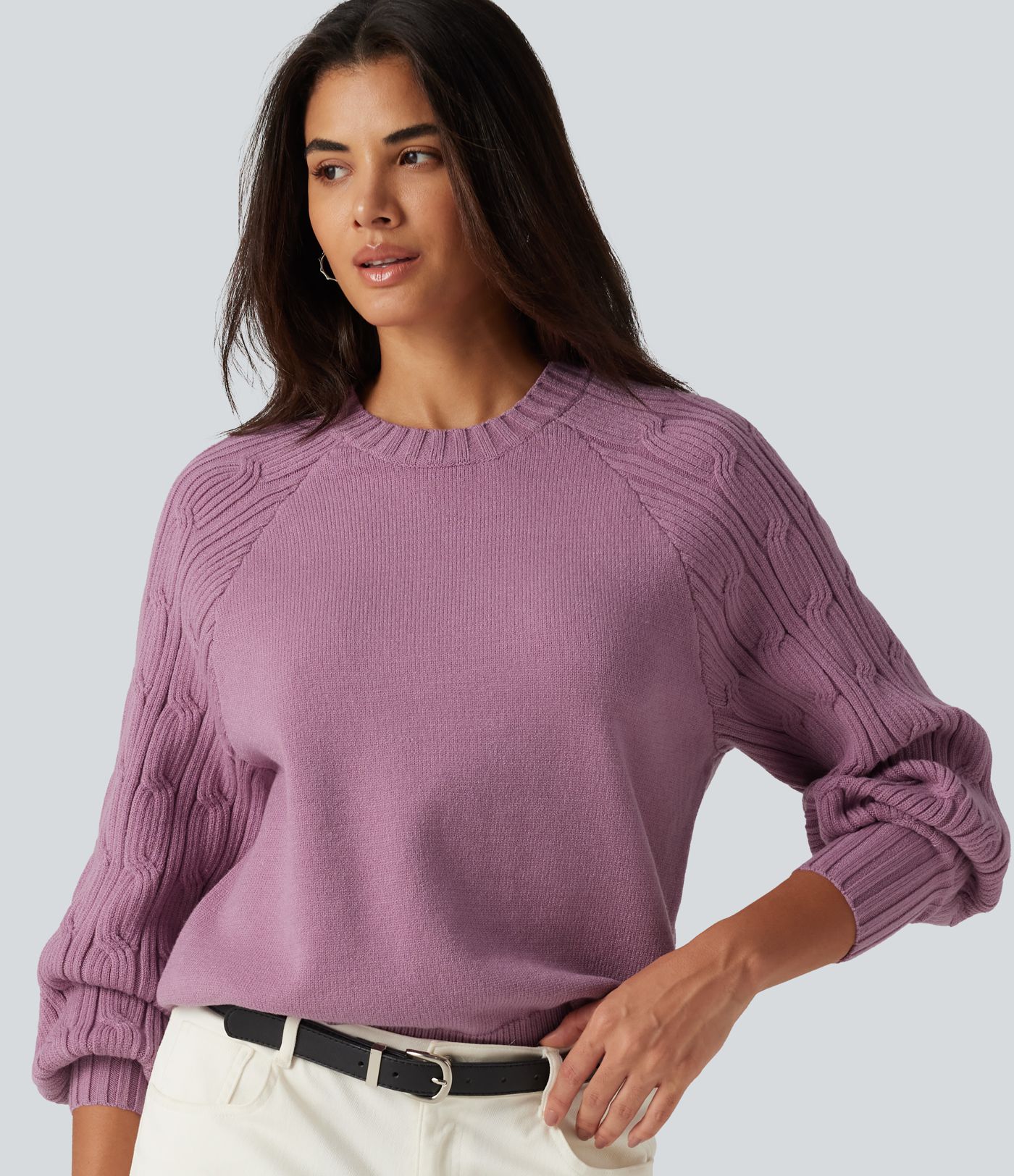 Round Neck Long Sleeve Slit Hem Casual Sweater Round Neck Long Sleeve Slit Hem Casual Sweater