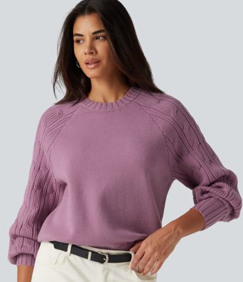 Round Neck Long Sleeve Slit Hem Casual Sweater Round Neck Long Sleeve Slit Hem Casual Sweater