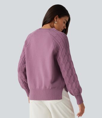 Round Neck Long Sleeve Slit Hem Casual Sweater Round Neck Long Sleeve Slit Hem Casual Sweater