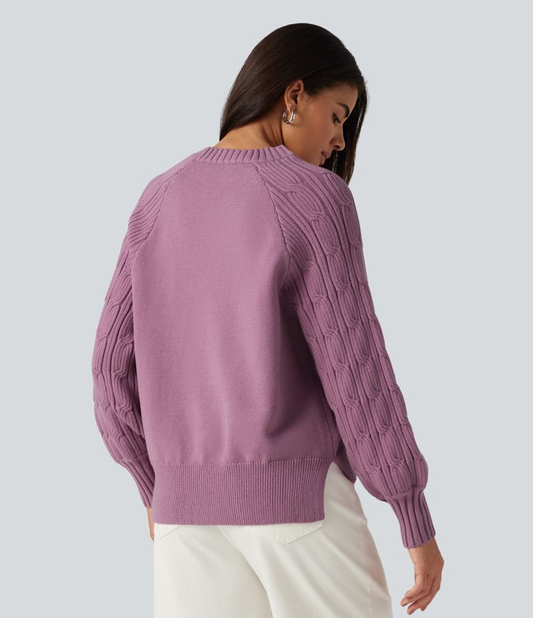 Round Neck Long Sleeve Slit Hem Casual Sweater Round Neck Long Sleeve Slit Hem Casual Sweater