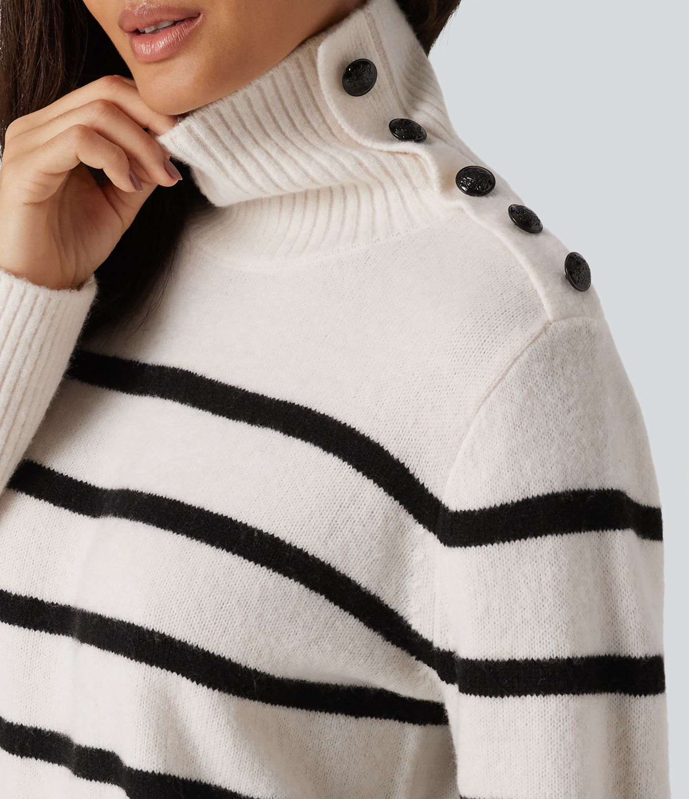 High Neck Long Sleeve Stripe Work Sweater