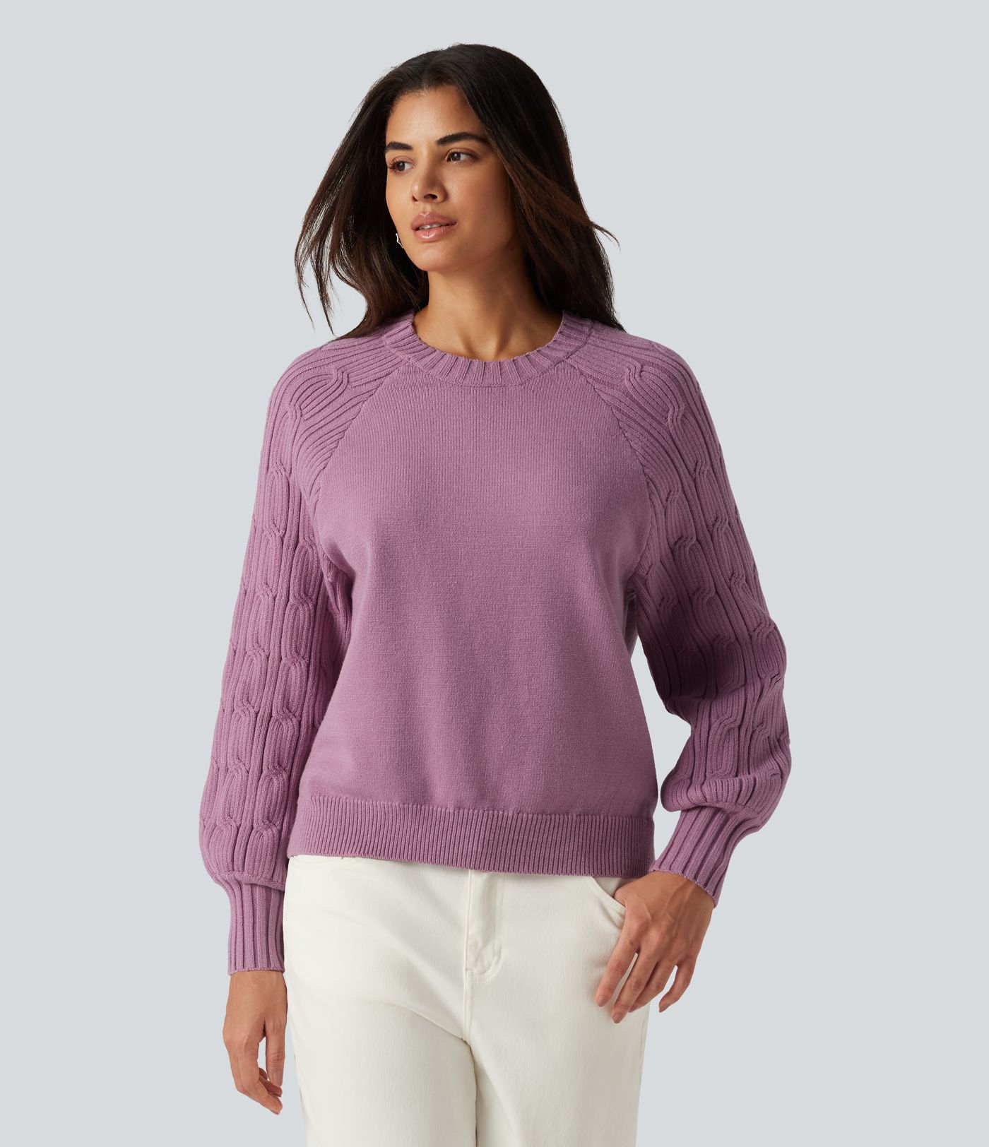 Round Neck Long Sleeve Slit Hem Casual Sweater Round Neck Long Sleeve Slit Hem Casual Sweater
