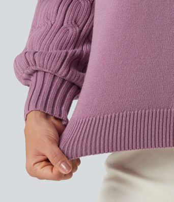 Round Neck Long Sleeve Slit Hem Casual Sweater Round Neck Long Sleeve Slit Hem Casual Sweater