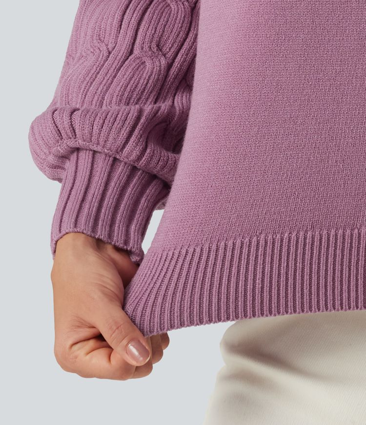 Round Neck Long Sleeve Slit Hem Casual Sweater Round Neck Long Sleeve Slit Hem Casual Sweater