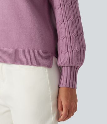 Round Neck Long Sleeve Slit Hem Casual Sweater Round Neck Long Sleeve Slit Hem Casual Sweater