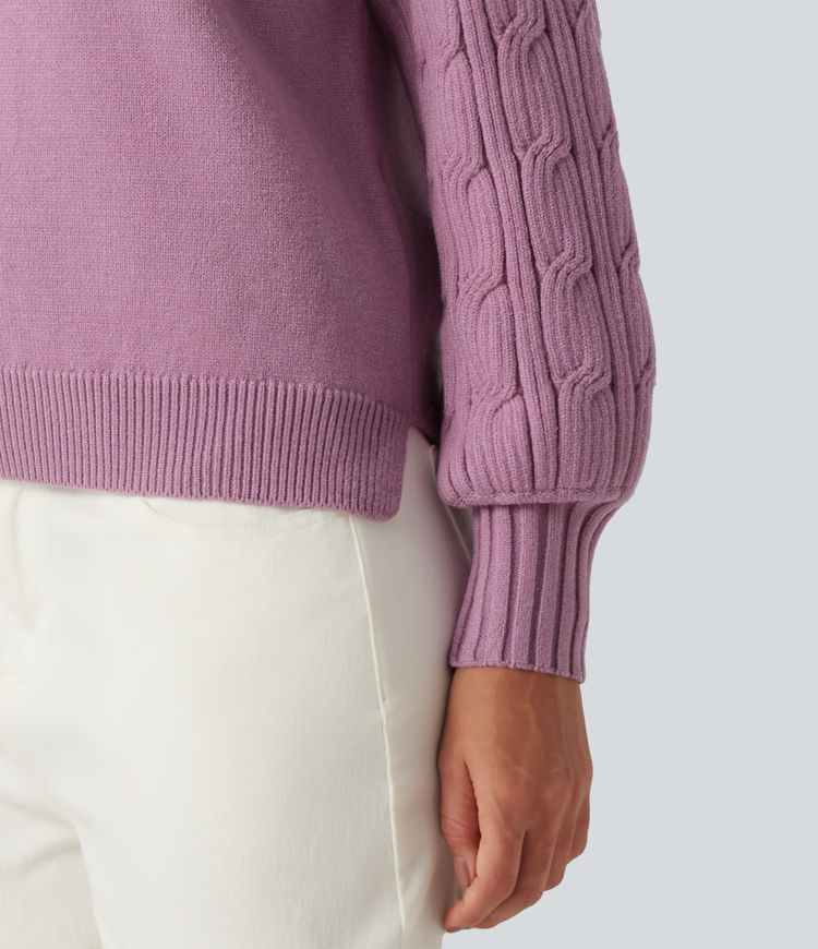 Round Neck Long Sleeve Slit Hem Casual Sweater Round Neck Long Sleeve Slit Hem Casual Sweater