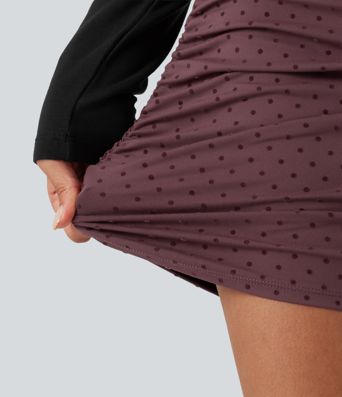 High Waisted Tummy Control Ruched Curved Hem 2-in-1 Polka Dot Velvet Mini Bodycon Skirt High Waisted Tummy Control Ruched Curved Hem 2-in-1 Polka Dot Velvet Mini Bodycon Skirt