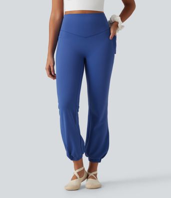 High Waisted Tummy Control Fleece Dance Balloon Joggers with Pockets