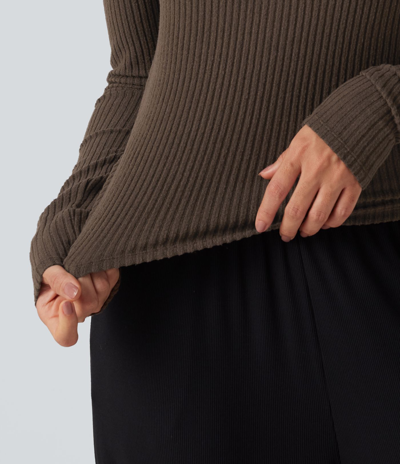 Ribbed Knit U Neck Long Sleeve Lounging Top