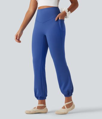 High Waisted Tummy Control Fleece Dance Balloon Joggers with Pockets