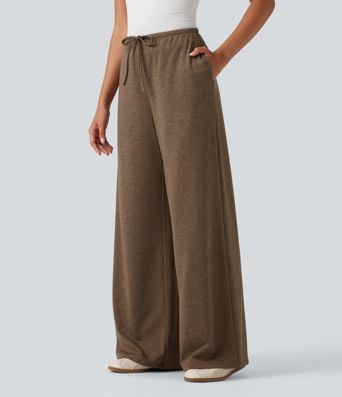 Pantalon de jogging décontracté taille mi-haute, coupe baggy, à cordon, en polaire à séchage rapide, avec poches - UPF40+