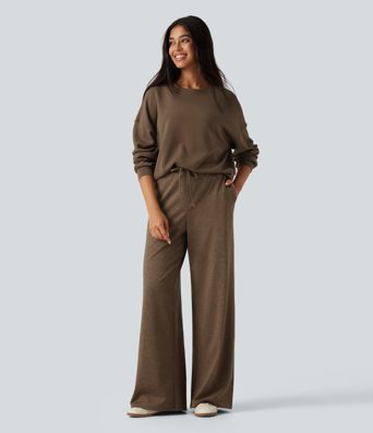 Pantalon de jogging décontracté taille mi-haute, coupe baggy, à cordon, en polaire à séchage rapide, avec poches - UPF40+