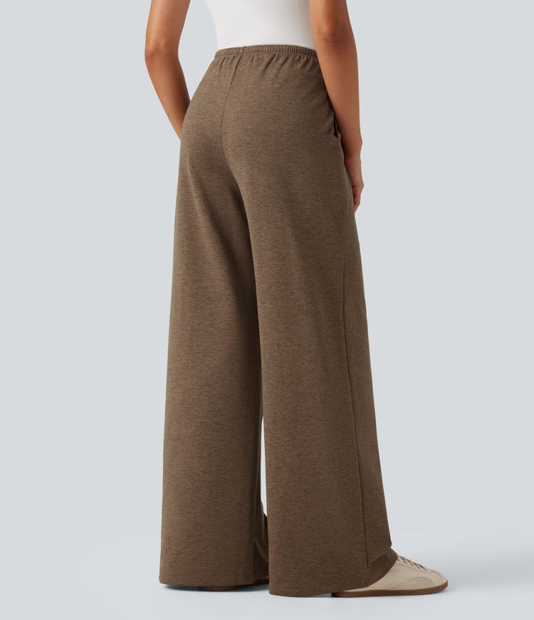 Pantalon de jogging décontracté taille mi-haute, coupe baggy, à cordon, en polaire à séchage rapide, avec poches - UPF40+