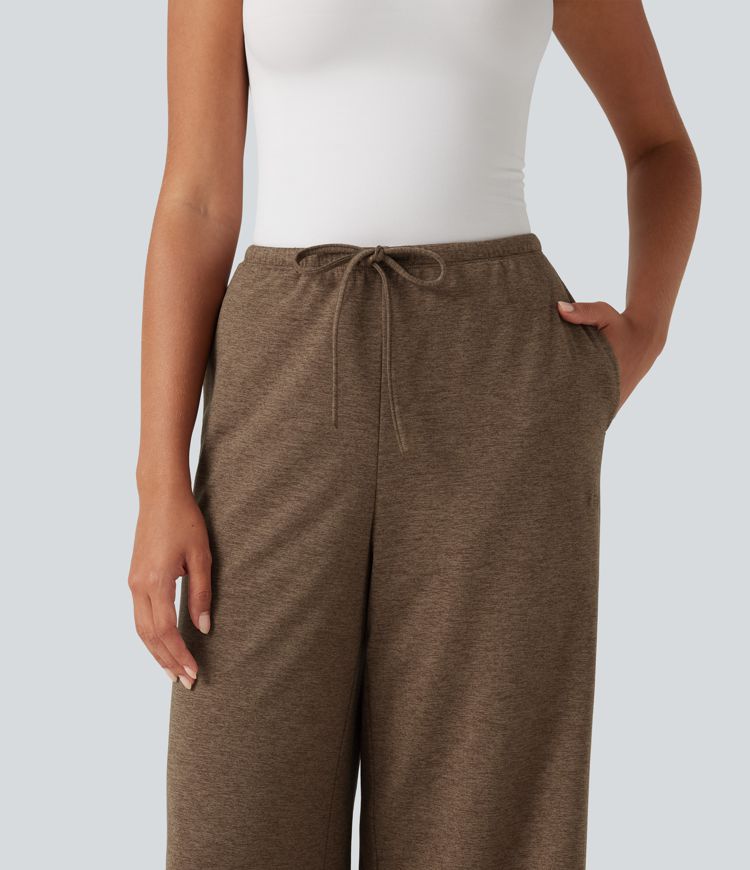 Pantalon de jogging décontracté taille mi-haute, coupe baggy, à cordon, en polaire à séchage rapide, avec poches - UPF40+