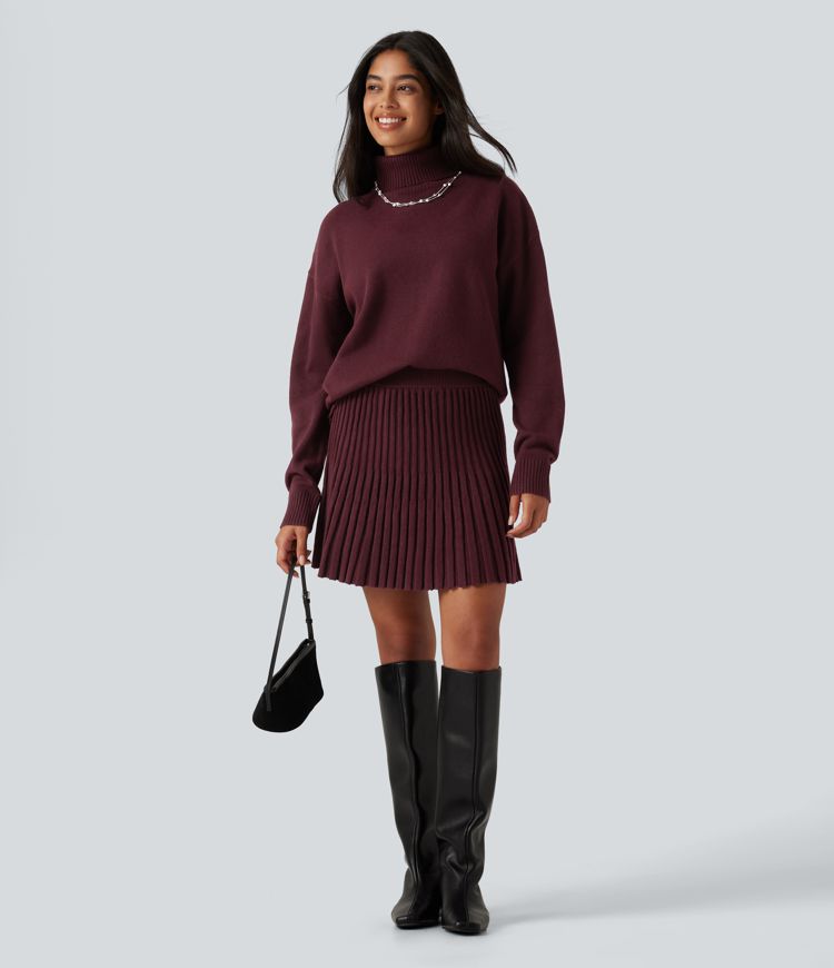 High Waisted A Line Mini Casual Sweater Skirt