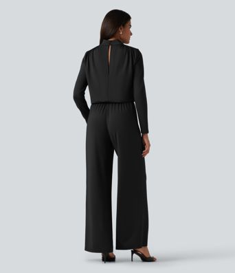 Stand Collar Long Sleeve Straight Leg Jumpsuit with Pockets-Easy Peezy Edition Stand Collar Long Sleeve Straight Leg Jumpsuit with Pockets-Easy Peezy Edition