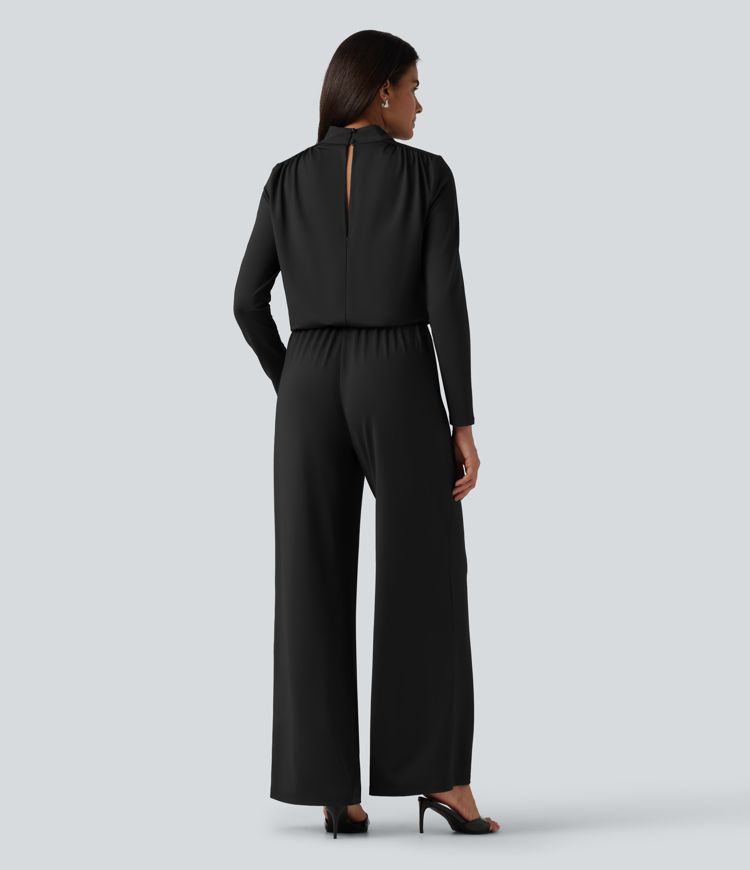 Stand Collar Long Sleeve Straight Leg Jumpsuit with Pockets-Easy Peezy Edition Stand Collar Long Sleeve Straight Leg Jumpsuit with Pockets-Easy Peezy Edition