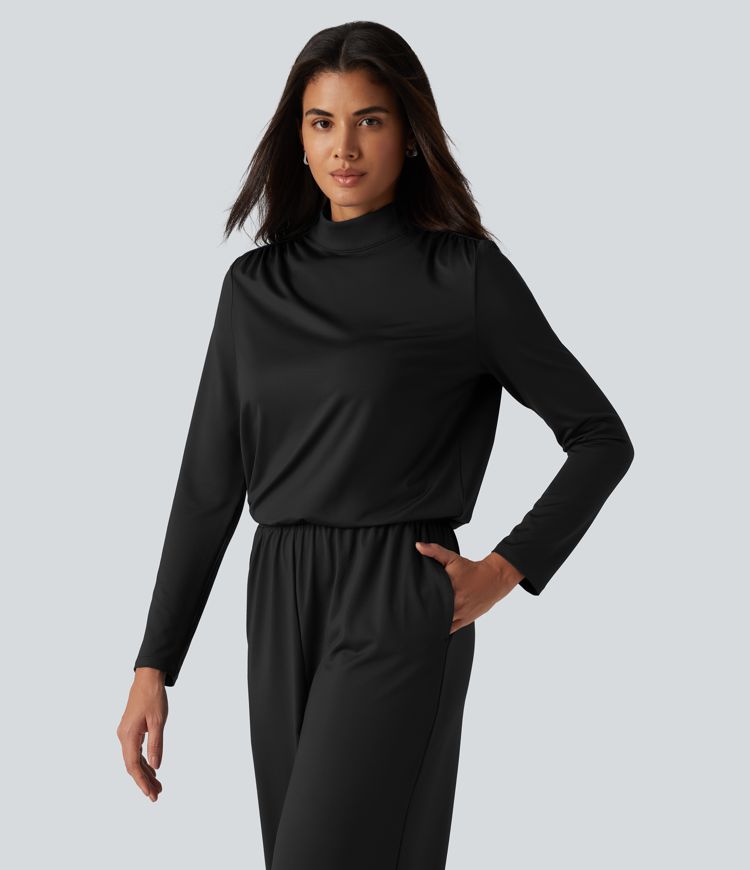 Stand Collar Long Sleeve Straight Leg Jumpsuit with Pockets-Easy Peezy Edition Stand Collar Long Sleeve Straight Leg Jumpsuit with Pockets-Easy Peezy Edition
