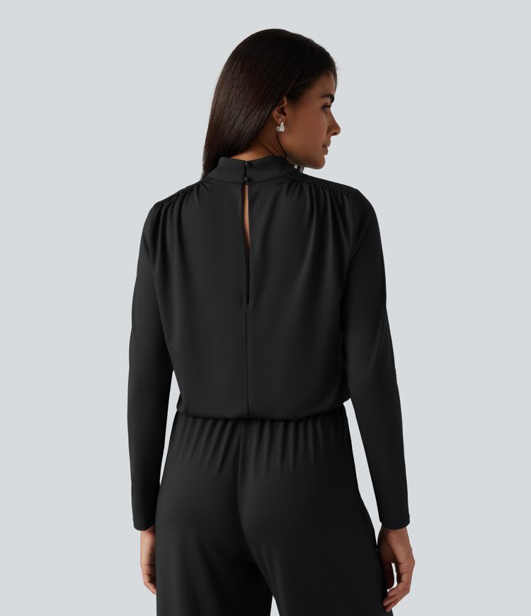 Stand Collar Long Sleeve Straight Leg Jumpsuit with Pockets-Easy Peezy Edition Stand Collar Long Sleeve Straight Leg Jumpsuit with Pockets-Easy Peezy Edition