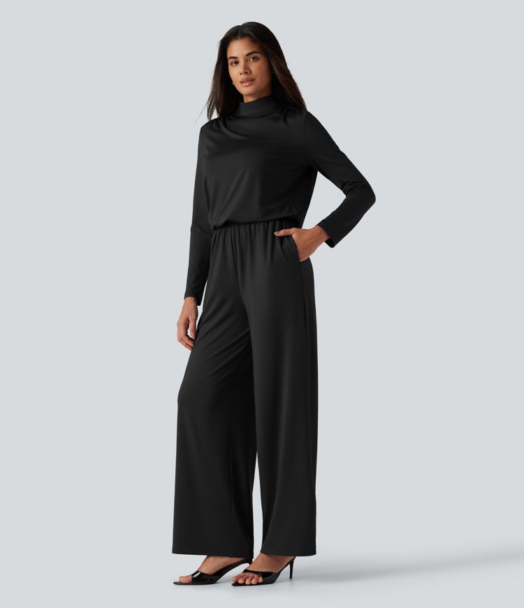 Stand Collar Long Sleeve Straight Leg Jumpsuit with Pockets-Easy Peezy Edition Stand Collar Long Sleeve Straight Leg Jumpsuit with Pockets-Easy Peezy Edition