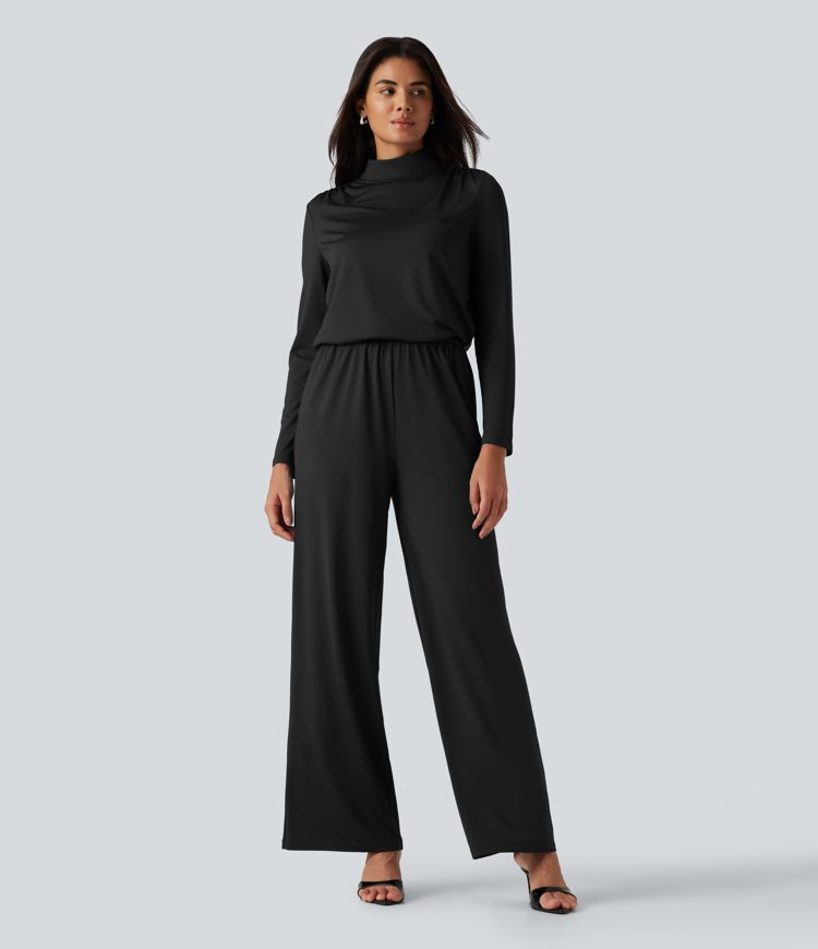 Stand Collar Long Sleeve Straight Leg Jumpsuit with Pockets-Easy Peezy Edition Stand Collar Long Sleeve Straight Leg Jumpsuit with Pockets-Easy Peezy Edition