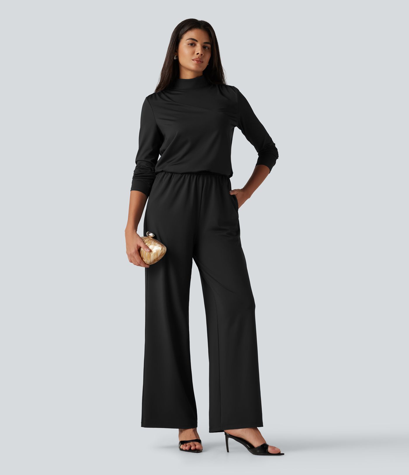 Stand Collar Long Sleeve Straight Leg Jumpsuit with Pockets-Easy Peezy Edition Stand Collar Long Sleeve Straight Leg Jumpsuit with Pockets-Easy Peezy Edition