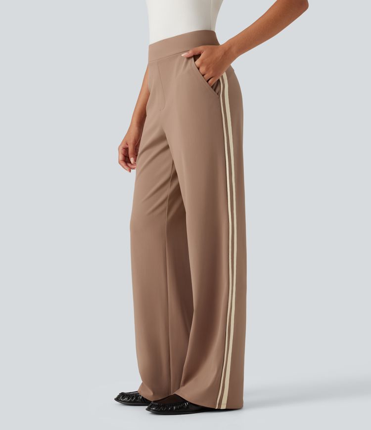 DayStretch High Waisted Straight Leg Color Block Stripe Casual Pants with Pockets DayStretch High Waisted Straight Leg Color Block Stripe Casual Pants with Pockets