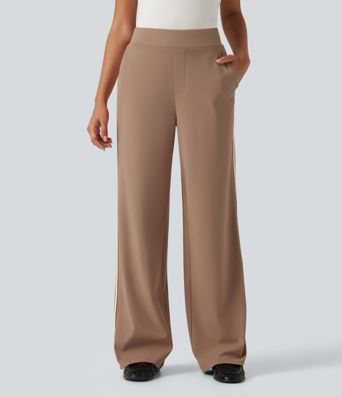 DayStretch High Waisted Straight Leg Color Block Stripe Casual Pants with Pockets DayStretch High Waisted Straight Leg Color Block Stripe Casual Pants with Pockets