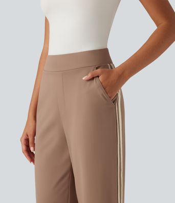 DayStretch High Waisted Straight Leg Color Block Stripe Casual Pants with Pockets DayStretch High Waisted Straight Leg Color Block Stripe Casual Pants with Pockets